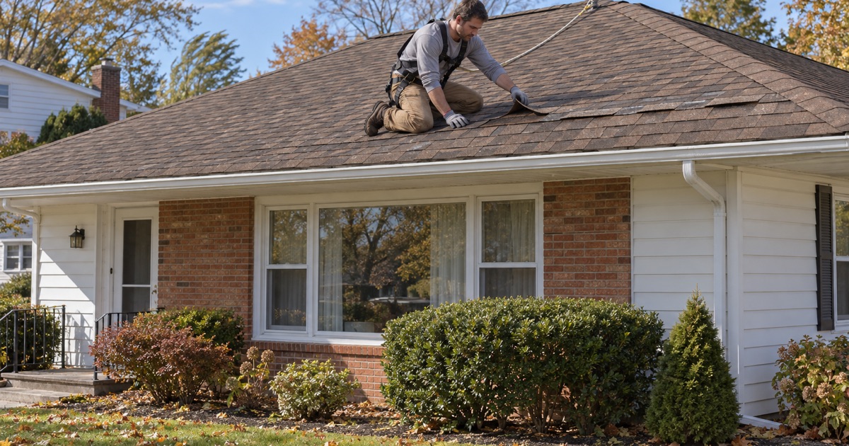 Wind-unsealed shingle tabs checked on an East Hanover ranch after an afternoon of downed trees